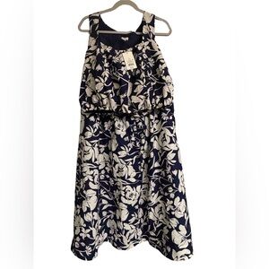 Elegant Floral Navy and White Dress